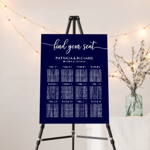 Elegant Navy Blue Wedding Seating Chart Foam Board