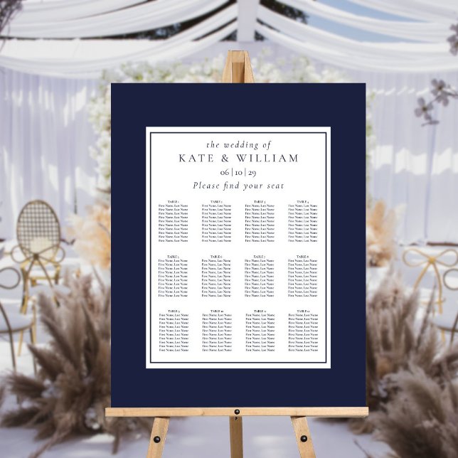 Elegant Navy Blue Wedding Seating Plan Chart Foam Board (Elegant Navy Blue Wedding Seating Plan Chart Foam Board)