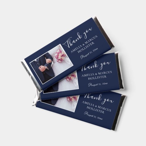 Elegant Navy Blue Wedding Thank you Photo  Hershey Bar Favors