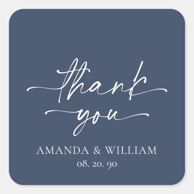 Elegant Navy Blue Wedding Thank You Sticker (Front)
