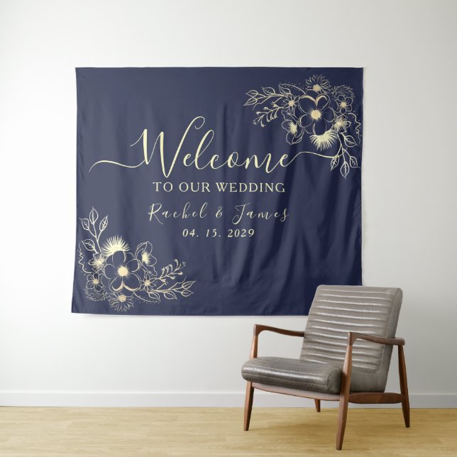 Elegant Navy Blue Wedding Welcome Backdrop (In Situ (Horizontal))