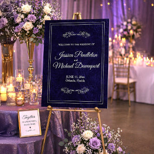 Elegant Navy Blue Wedding Welcome  Foam Board