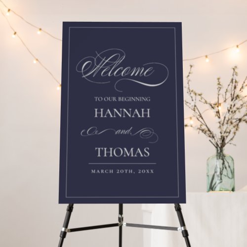 Elegant Navy Blue Wedding Welcome Sign