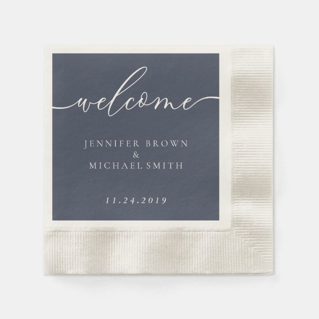 Elegant Navy Blue Welcome Wedding Minimal Design Napkins