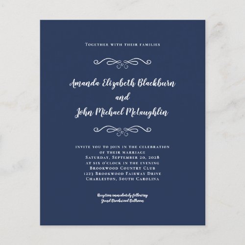 Elegant Navy Blue White Budget Wedding Invitation