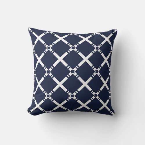 Elegant Navy Blue White Checkered Pattern Throw Pillow