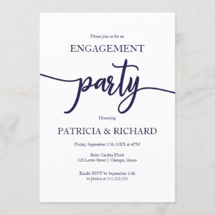 Elegant Navy Blue White Engagement Party Invitation