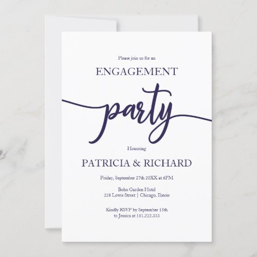 Elegant Navy Blue White Engagement Party Invitation