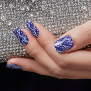 Elegant Navy Blue White Floral Minx Nail Art