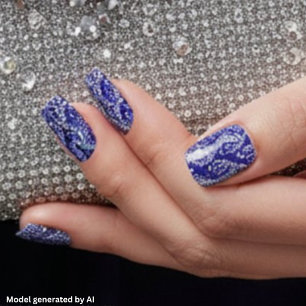 Elegant Navy Blue White Floral Minx Nail Art