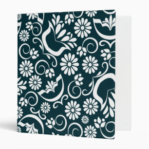 Elegant Navy Blue White Floral Vintage Scrollwork Binder