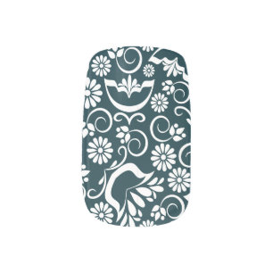 Elegant Navy Blue White Floral Vintage Scrollwork Minx Nail Art