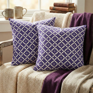 Elegant Navy Blue White Geometric Trellis Pattern Fabric