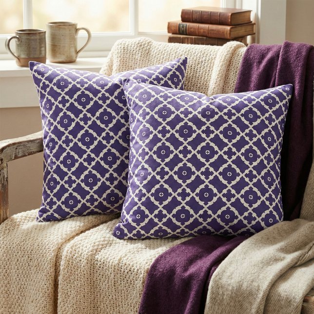 Elegant Navy Blue White Geometric Trellis Pattern Fabric (Creator Uploaded)