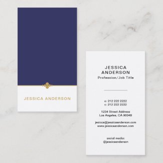 Elegant Navy Blue White Gold Business Card