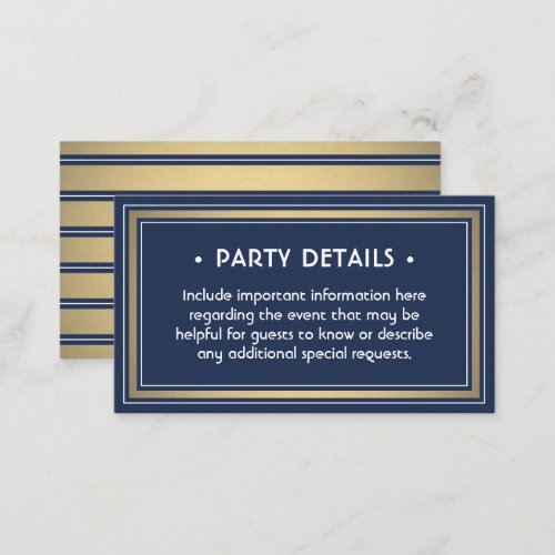 Elegant Navy Blue White  Gold Faux Foil Details Enclosure Card