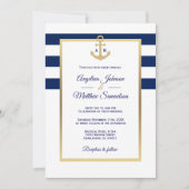 Elegant Navy Blue White Gold Nautical Wedding Invitation (Front)