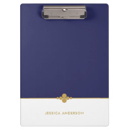 Elegant Navy Blue White Gold Personalized Clipboard