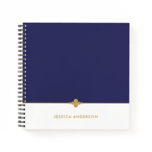 Elegant Navy Blue White Gold Personalized Notebook