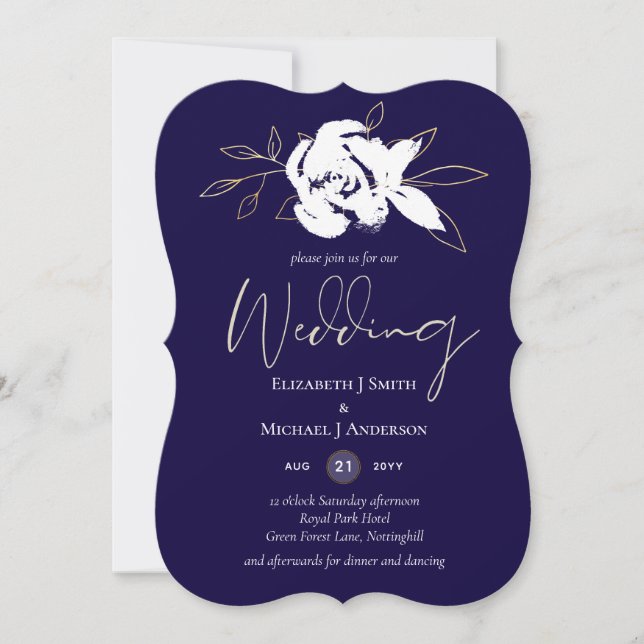 Elegant Navy Blue White Gold Wedding (Front)
