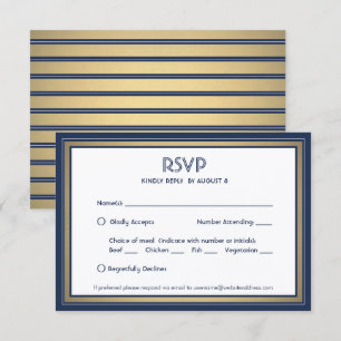 Elegant Navy Blue White & Gold with Meal Options RSVP Card