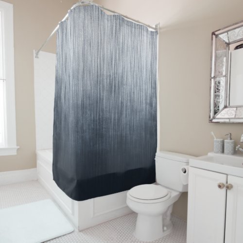 Elegant Navy Blue White Gray Rustic Striped Shower Curtain