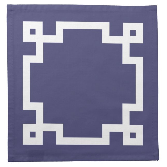 Elegant Navy Blue White Greek Key Border Cloth Napkin (Front)
