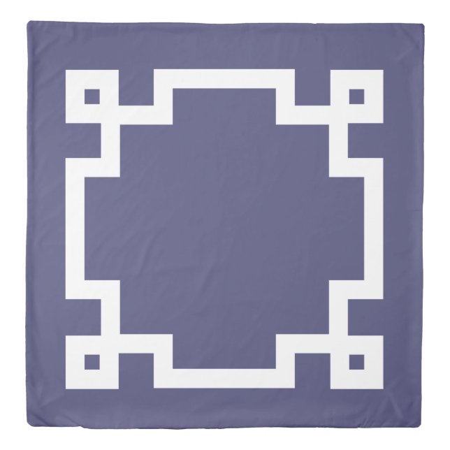 Elegant Navy Blue White Greek Key Border Duvet Cover (Front)