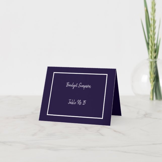 elegant navy blue & white guest Seating Cards (Front)