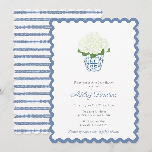 Elegant Navy Blue White Hydrangea Baby Boy Shower Invitation (Front/Back)
