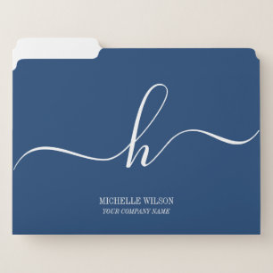 Elegant Navy Blue White Initial Script Name File Folder