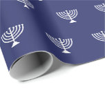 Elegant navy blue white Jewish menorah pattern Wrapping Paper<br><div class="desc">Elegant navy blue and white Jewish menorah pattern simple minimalist modern gift Wrapping Paper.

White menorah pattern on dark navy blue background.

This wrapping paper is great for Hanukkah,  Chanukah,  bar mitzvah,  bat mitzvah,  Shabbat and Jewish Holidays.</div>