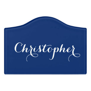 Elegant Navy Blue White Kids Boys Nursery Room Door Sign