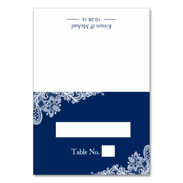 Elegant Navy Blue White Lace Wedding Place Card