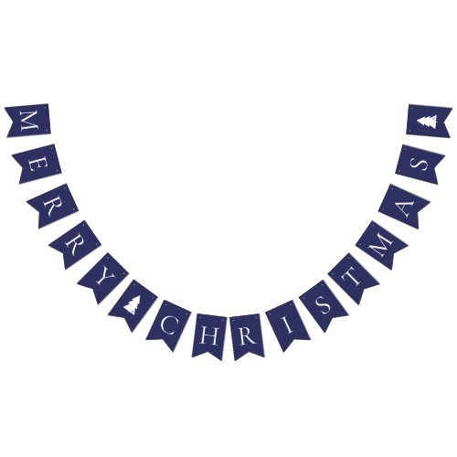 Elegant Navy Blue White Merry Christmas Bunting Flags