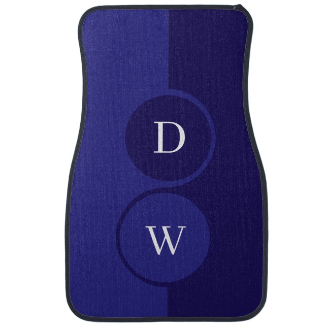 Elegant navy blue & white monogram car floor mat (Front)