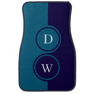 Elegant navy blue & white monogram car floor mat