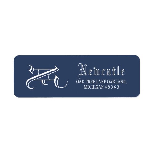 Elegant Navy blue  White Monogram Initial Return Label