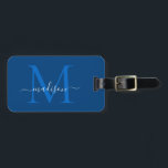 Elegant Navy Blue White Monogram Script Name Luggage Tag<br><div class="desc">Elegant Navy Blue White Monogram Script Name Stylish Bag Tag</div>