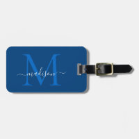 Elegant Navy Blue White Monogram Script Name