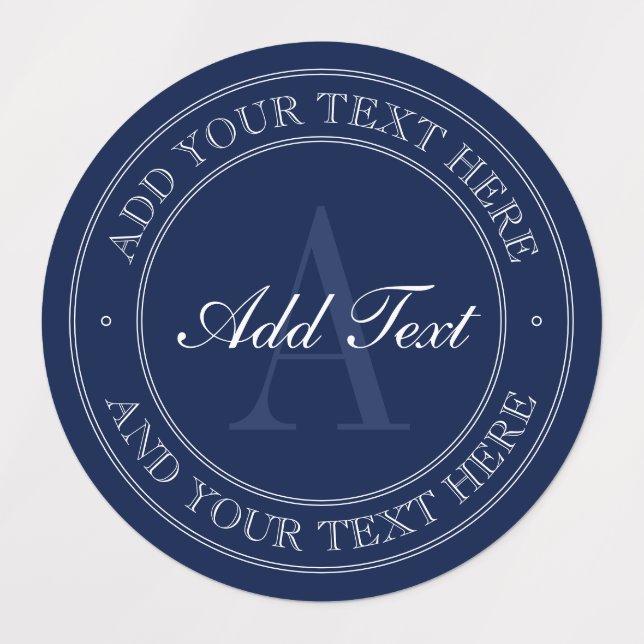 Elegant Navy Blue & White Monogram Waterproof Labels (Design 1)