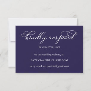 Elegant Navy Blue White Online Wedding RSVP Card