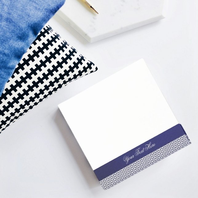 Elegant navy blue white ornamental personalized post-it notes (Minimalist midnight blue design for script named post-it notes)