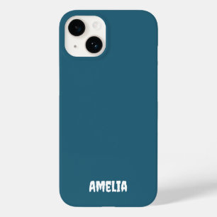 Elegant Navy Blue white Personalized Name Case-Mate iPhone 14 Case