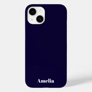 Elegant Navy Blue white  Personalized Name Case-Mate iPhone 14 Case