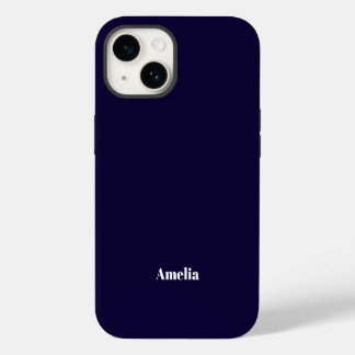 Elegant Navy Blue white Personalized Name iPhone 14 Case