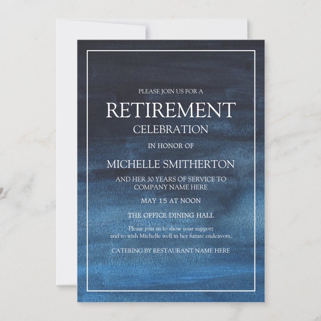 Elegant Navy Blue White Retirement Party Invitation | Zazzle