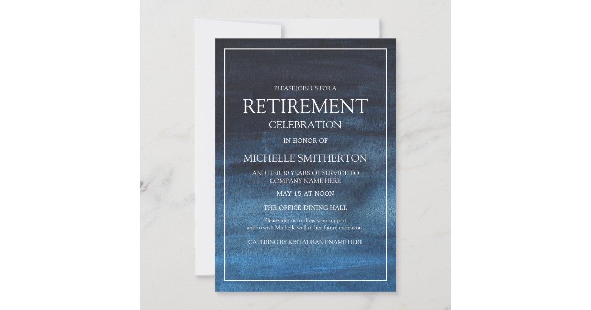 Elegant Navy Blue White Retirement Party Invitation | Zazzle