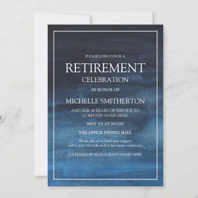 Elegant Navy Blue White Retirement Party Invitation | Zazzle