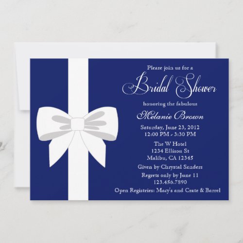 Elegant Navy Blue White Ribbon Bridal Shower Card